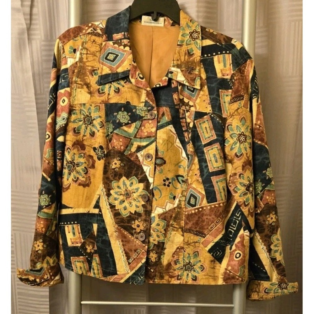 COLDWATER CREEK Jacket Coat Multi-color Medium Button Up BEADED Floral‎